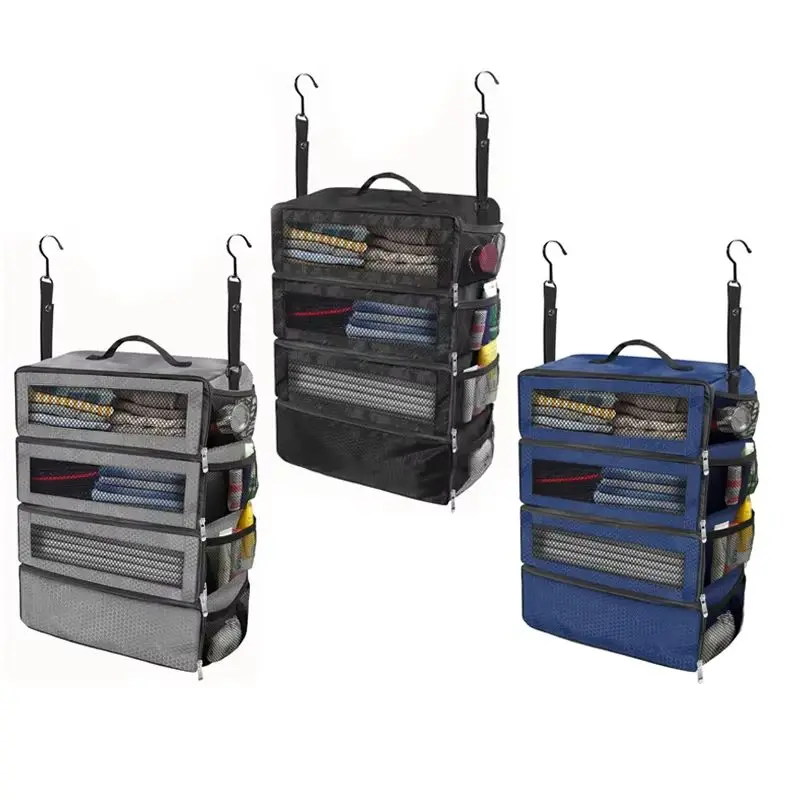 Suitcase Organizer High-capacity Travel Luggage Organizer Hanging Shelve Packing Cube Closet Collapsible Hanging Storage Bags