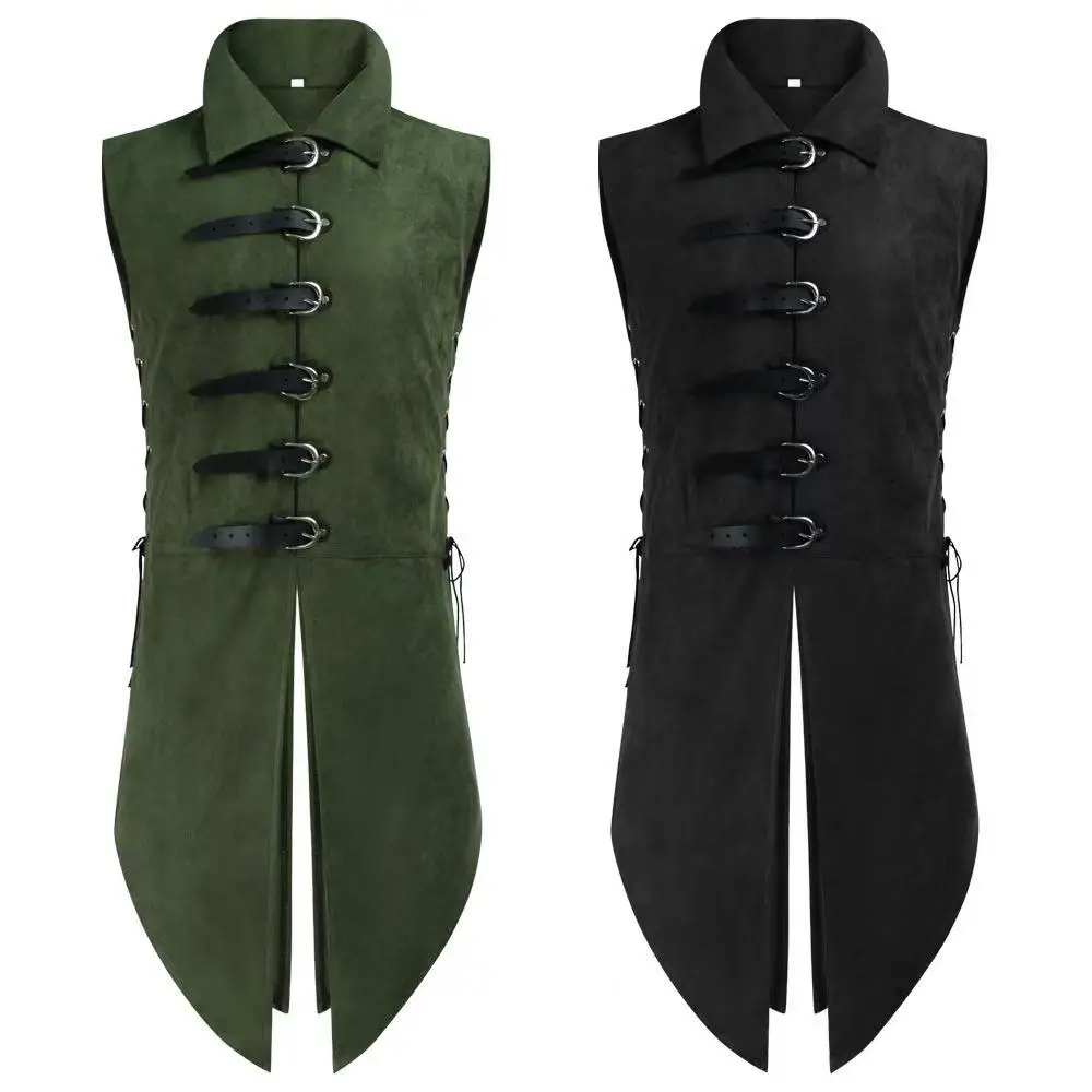 European Renaissance Vest Elf King Cosplay Costume Halloween Carnival Event Roleplay Sleeveless Long Coat Male