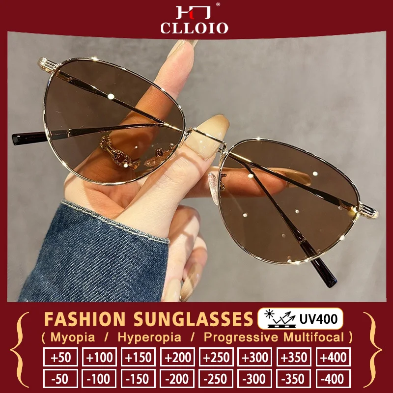 CLLOIO Small Round Frame Cat Eye Prescription Reading Sunglasses Women's Trendy Sweet Cool Style Driving Myopia Sun Glasses