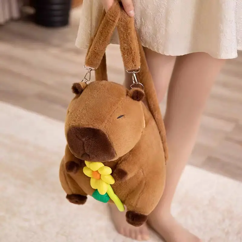 Cute Capybara Plush Backpack Funny Cartoon Capybara Shoulder Bag Student Fur Bag Plush Capybara School Bag for Kids