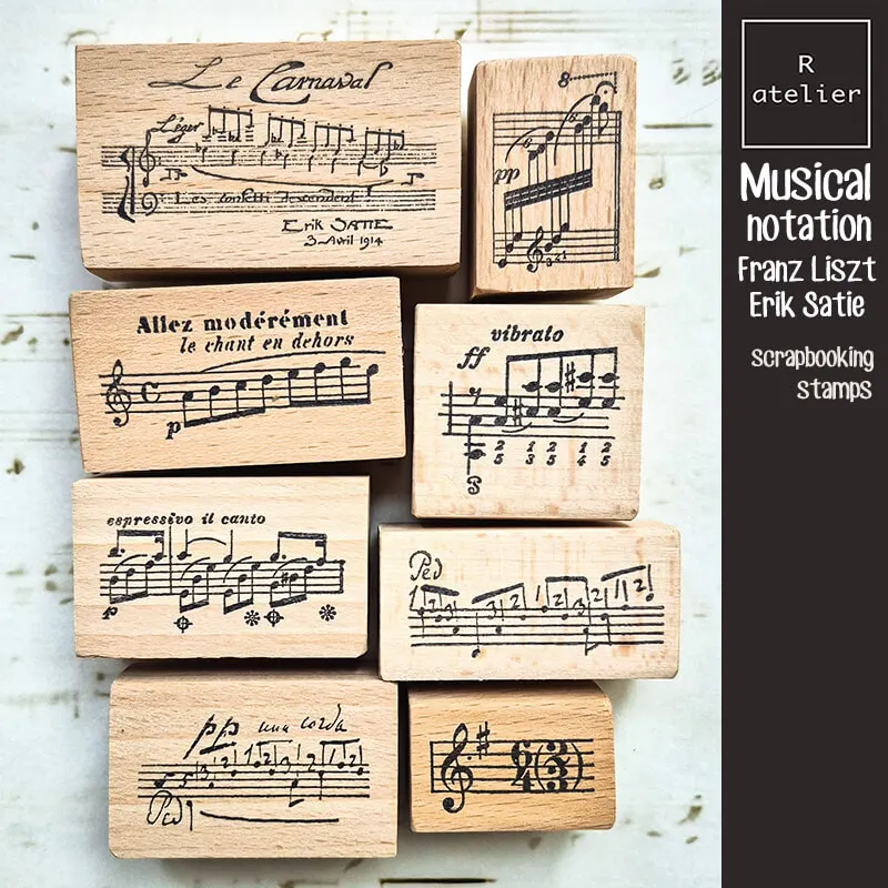 Music Stamp for Scrapbooking Journaling , Musical Notation Erik Satie Franz Liszt Scrapbook Deco Wooden Stamp