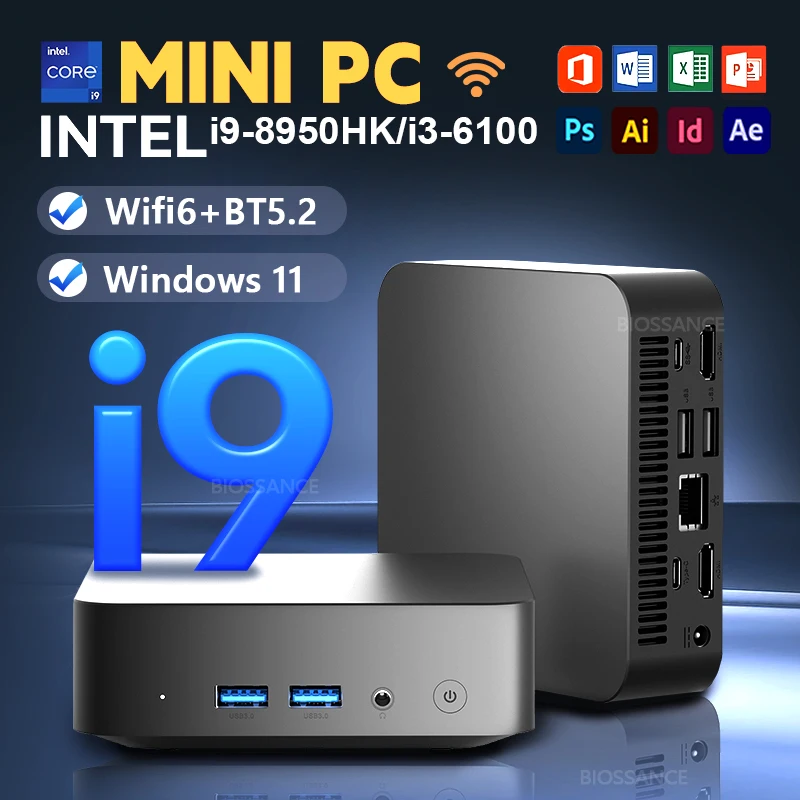 2026 Intel Core i9 8950HK i3 6100 Mini PC Windows 11 16GB RAM 1TB 2TB SSD Gaming Computer WiFi 6 BT5.2 Portable Mini Desktop PC