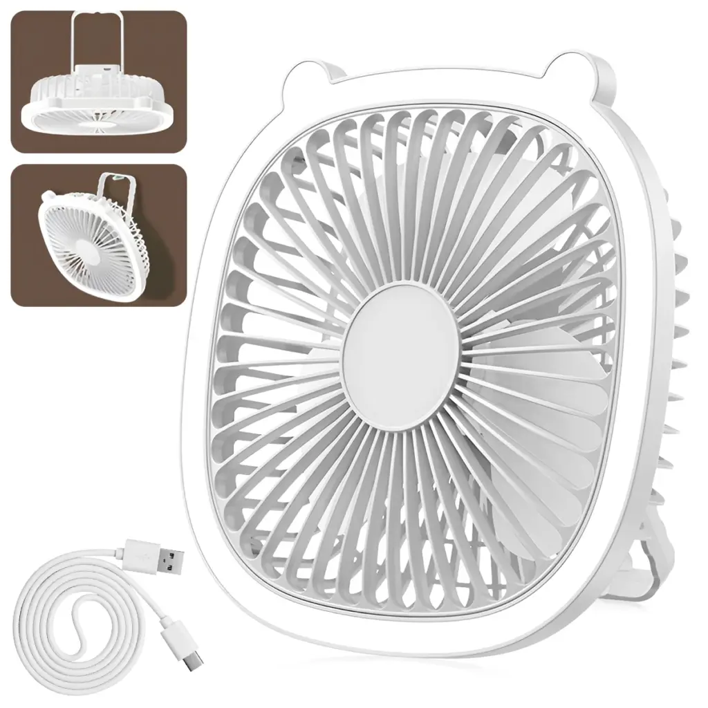 Camping Ceiling Fan Light Portable Fan 3-Speed Fan USB Rechargeable Night Light Household Fan Outdoor Ceiling Fan Tent Light