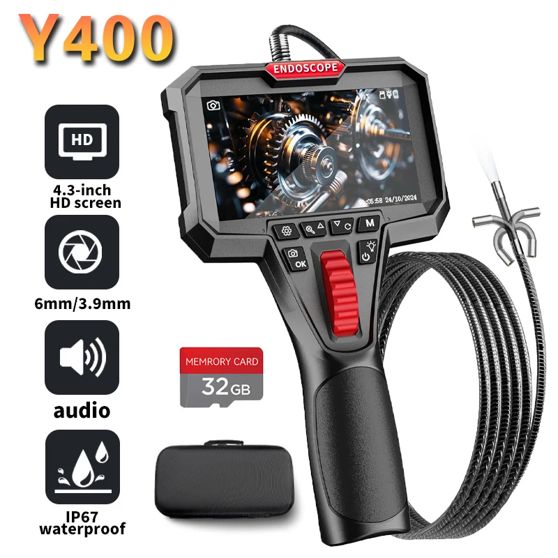 Two-Way Articulating 4.3inch Borescope Camera with Light, 0.25in SlimProbe, industrial Endoscope Inspection Camera with Light