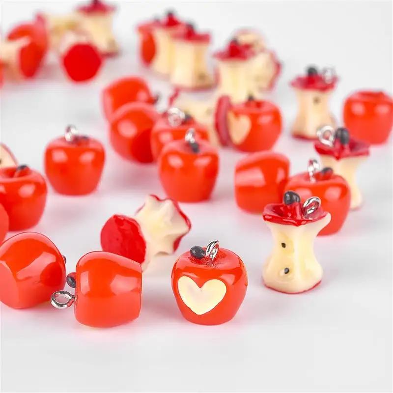 10pcs 3D Red Apple Core Resin Charms Simulation Fruit Small Pendants Diy Crafts For Earring Keychain Jewelry Making