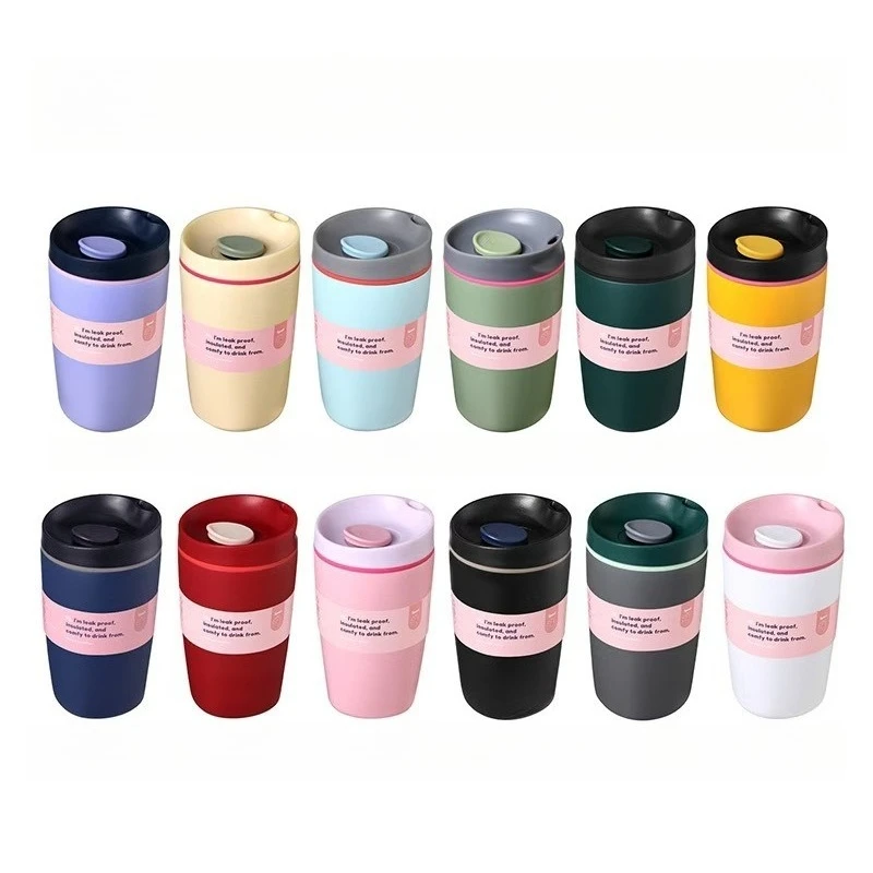 Simple Stainless Steel Vacuum Flasks Mug Insulated Coffee Cup Leakproof Lid Travel Silent Base Thermos Cups Thermal Water Bottle