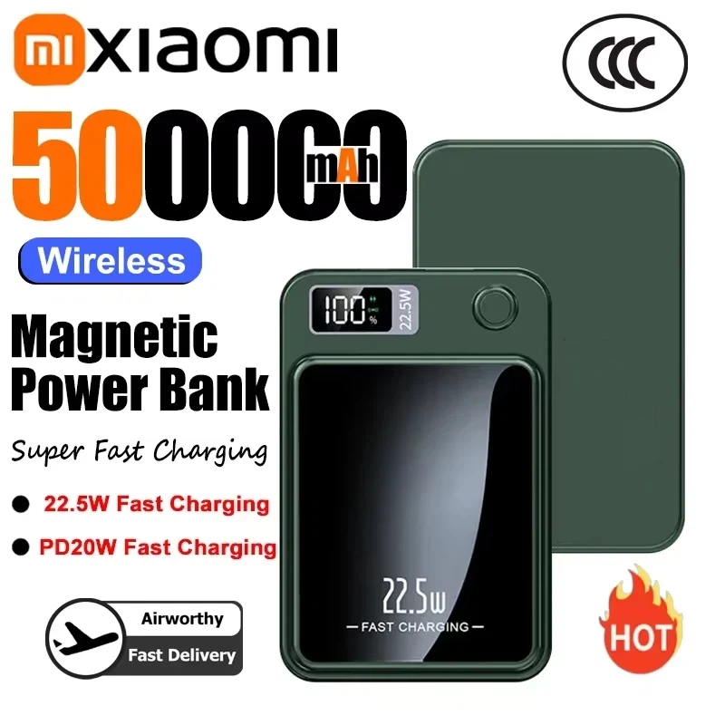 Xiaomi 200000mAh Alloy Wireless Magnetic Power Bank Ultra Thin Fast Charging Portable Backup Battery For Magsafe IPhone Samsung