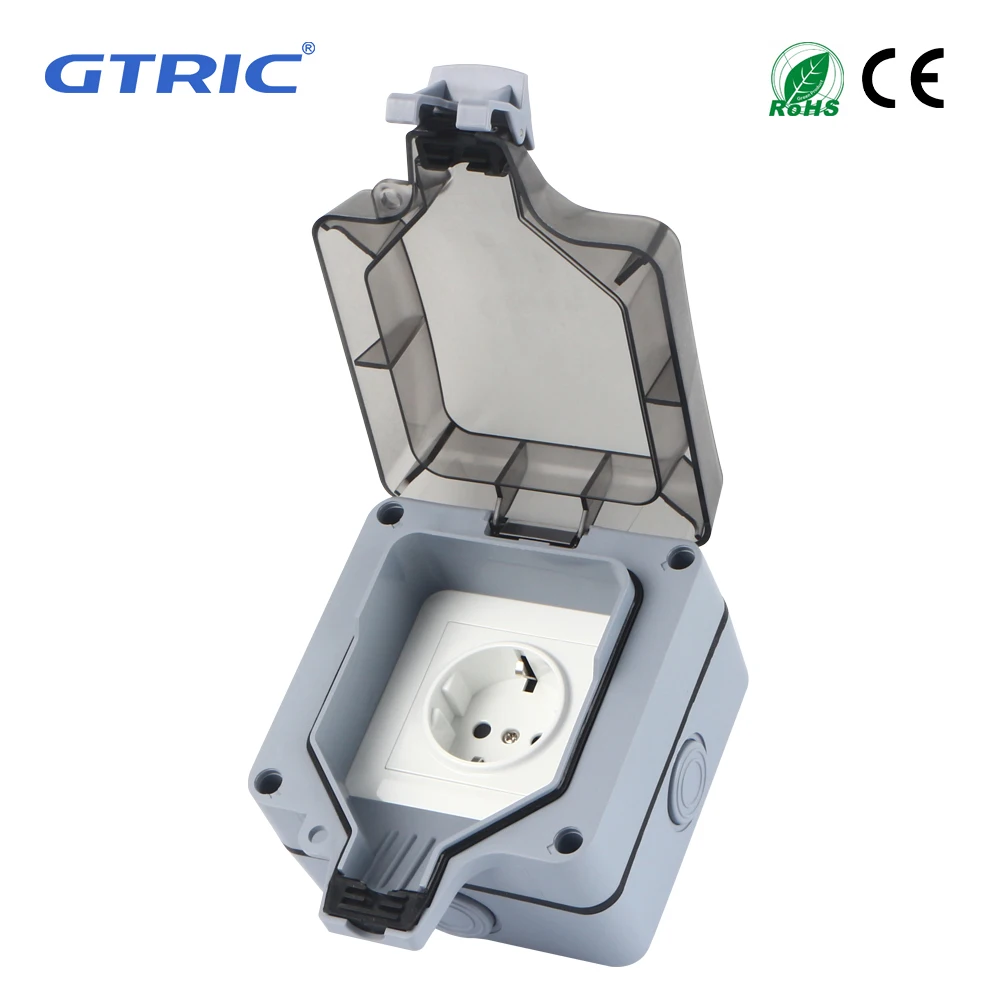 GTRIC Waterproof Outdoor Plug Electrical Sockets 250V AC IP66 DustProof Waterproof Socket With Switch Outside Master Plug