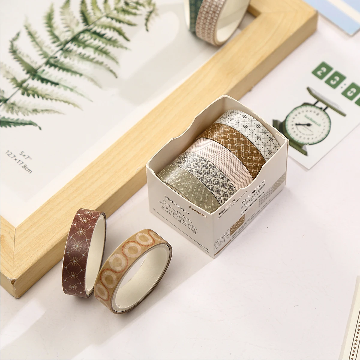 5 rolls of paper washi tape, minimalist aesthetic decorative tape, for DIY journals, planners, bullet notebooks,handmade gifts
