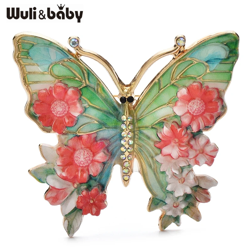Wuli&baby Vintage Big Flower Butterfly Brooches 5-color Beautiful Insects Brooch For Women's Clothes Pins Gifts