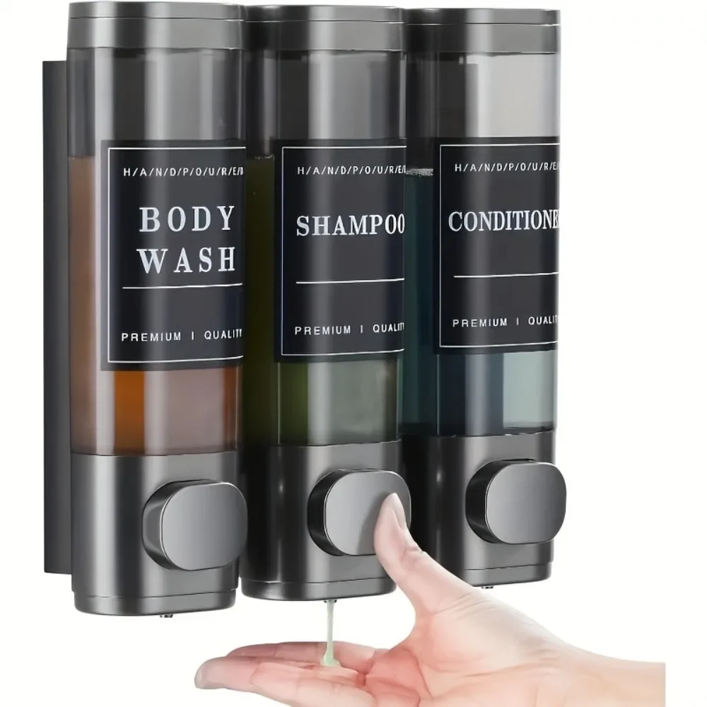 300ML*3 ABS Triple Shampoo and Conditioner Dispenser Wall Mounted Soap Dispenser Shower Gel Dispenser No Drilling for Bathroom
