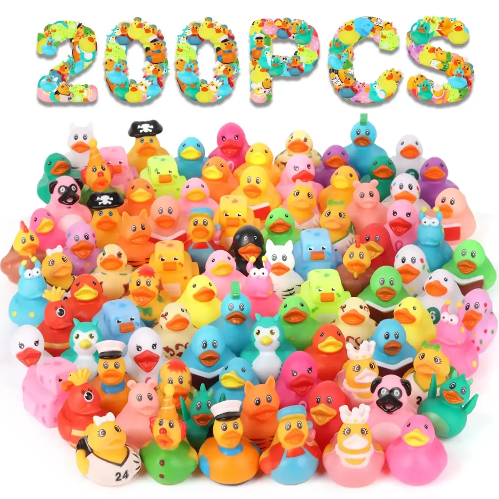 200 Pack Rubber Ducks in Bulk, Jeep Ducks for Ducking, Ducks for Jeeps Assorted, Bath Toys Floater Duck for Kids, Baby Showers