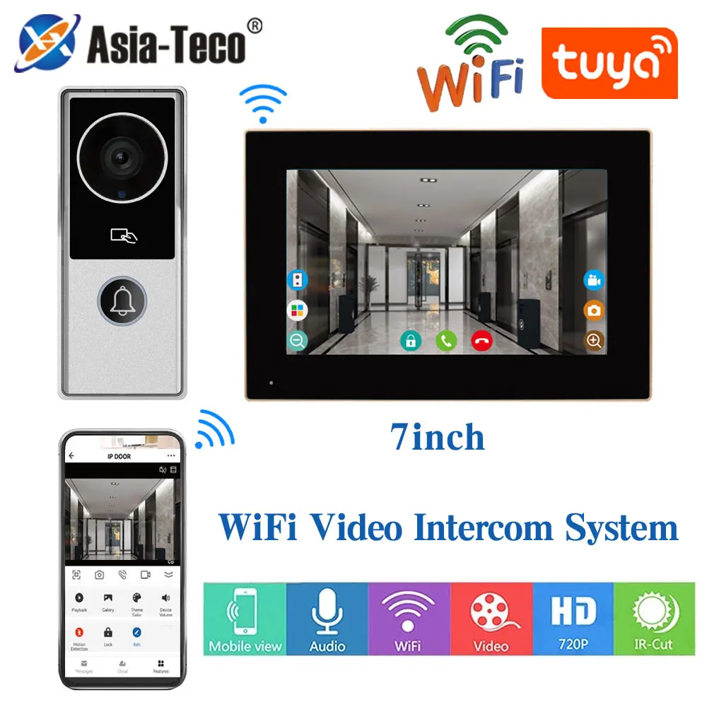 Wifi Tuya App Video Intercom 1080P Video Doorbell HD Camera for Apartment 7/10inch Touch Monitor one-key Unlock Motion Detection