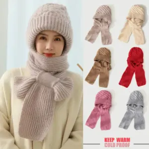 Womens Winter Double Warm Knitted Hat Padded Thickened Hat Scarf One Knitting Net Red Explosion Models Wind and Snow Beanies
