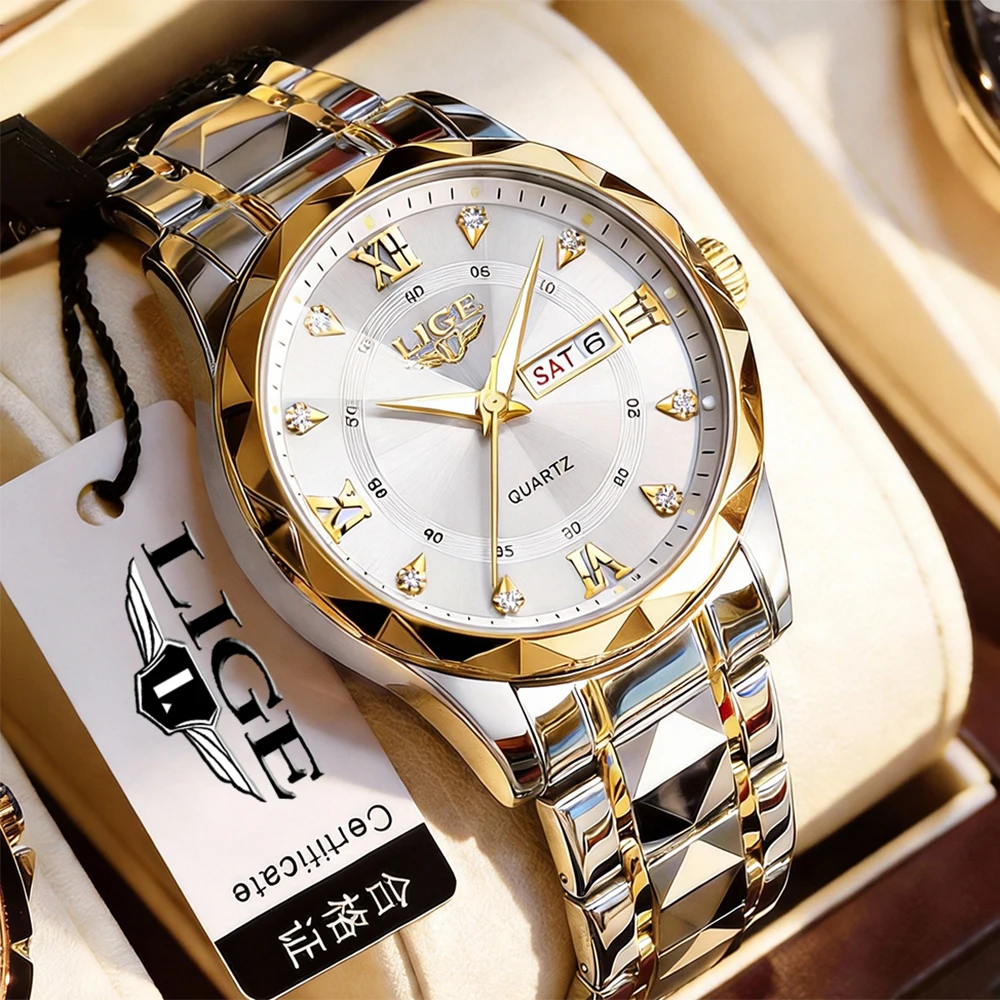 New LIGE Top Brand Luxury Man Wristwatch Waterproof Luminous Date Week Men Watches Stainless Steel Quartz Men's Watch Male reloj