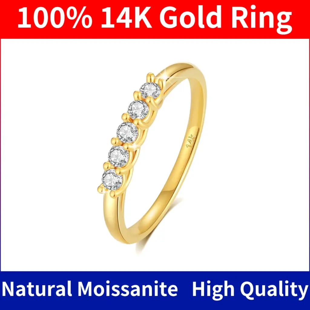 100% Real 14k Gold Ring Wedding Band Moissanite Diamond Promise K Gold Gifts For Women High Quality Luxury Engagement Jewelry