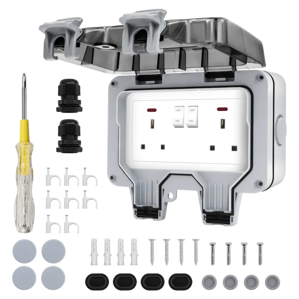 Outdoor Power Hub,Double Socket with 3m/10m Cable & Lockable Cover,All-Weather Solution for Ponds, Workshops & Security Lights