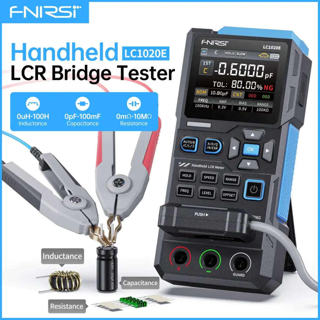 FNIRSI LC1020E High Precision Digital Bridge LCR ESR Tester Resistance Capacitance Inductance Electronic Component Measurement
