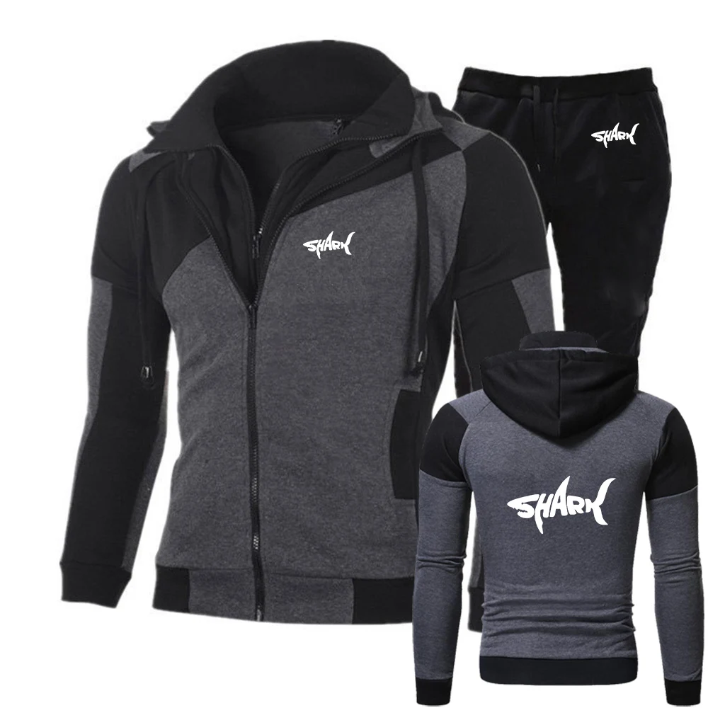Men's Shark pattern Logo Print Suitable Spring Autumn Autumn Best Seller Anti Collision Shirt Hoodies Pants Sports Suits