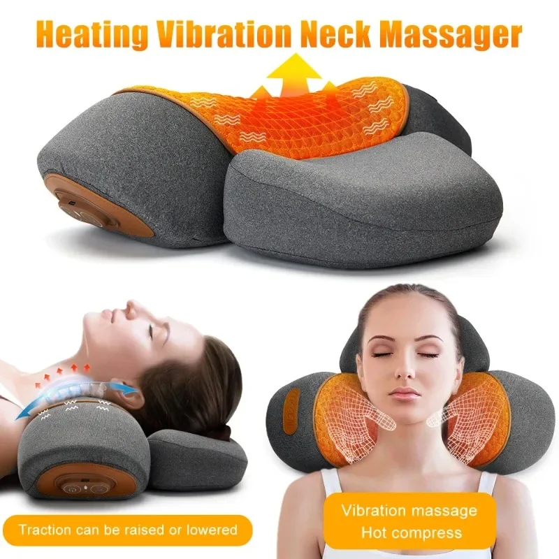 Electric Neck Massager Pillow Cervical Stretcher Heating Vibration Massage Back Traction Orthopedic Sleeping Pillows Support