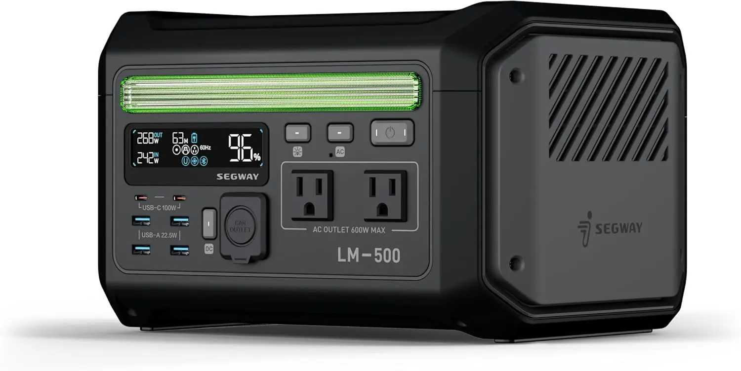 Portable Power Station 512Wh, 600W AC Output, Solar Generator with LiFePO4 Battery, 9 Ports for Outdoor Use