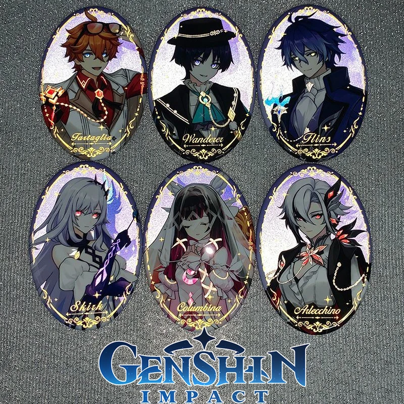 Game Genshin Impact Arlecchino Tartaglia Flins Columbina Skirk Wanderer Balladeer Cosplay Brooch Badge Lapel Pins Accessory Prop