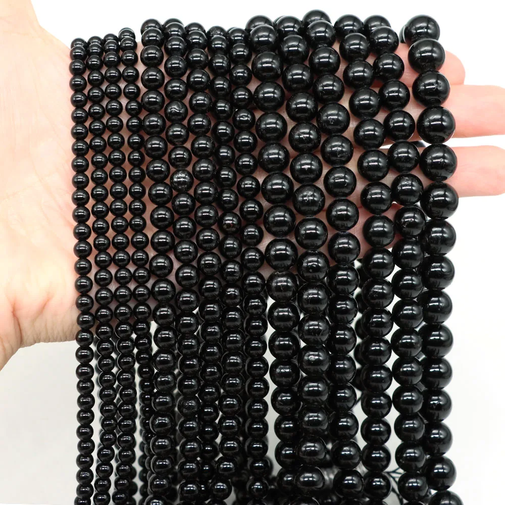 4 6 8 10mm Natural Black Tourmaline Beads Round Smooth Loose Stone Bead For Jewelry Making Diy Bracelet Necklace Accessories