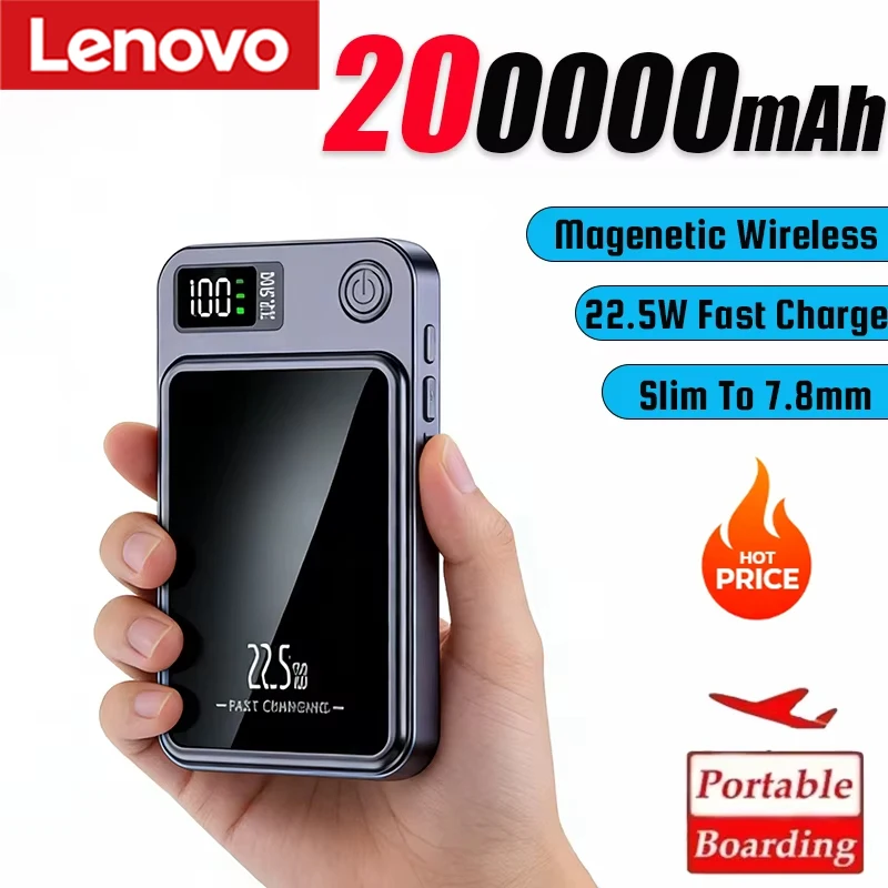 Lenovo 100000mAh Magnetic Power Bank Wireless Fast Charger For Magsafe Portable Auxiliary Battery Pack For iphone Samsung Xiaomi