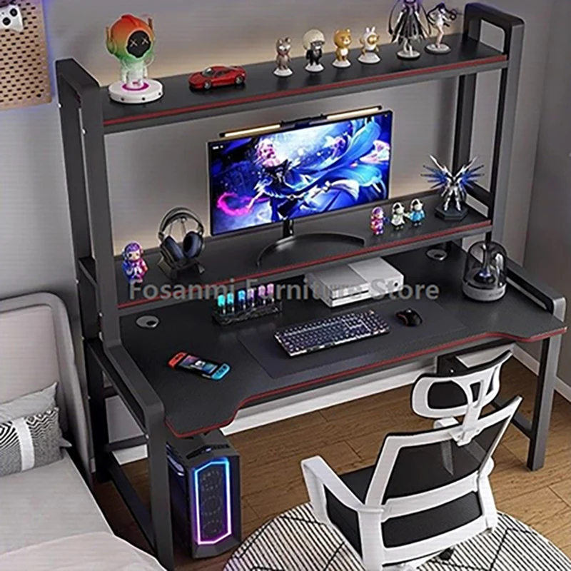 Wide Desktop Office Desk with Storage Shelf Modern Steel Frame Table for Bedroom Study Durable Computer Desks for Gaming Writing