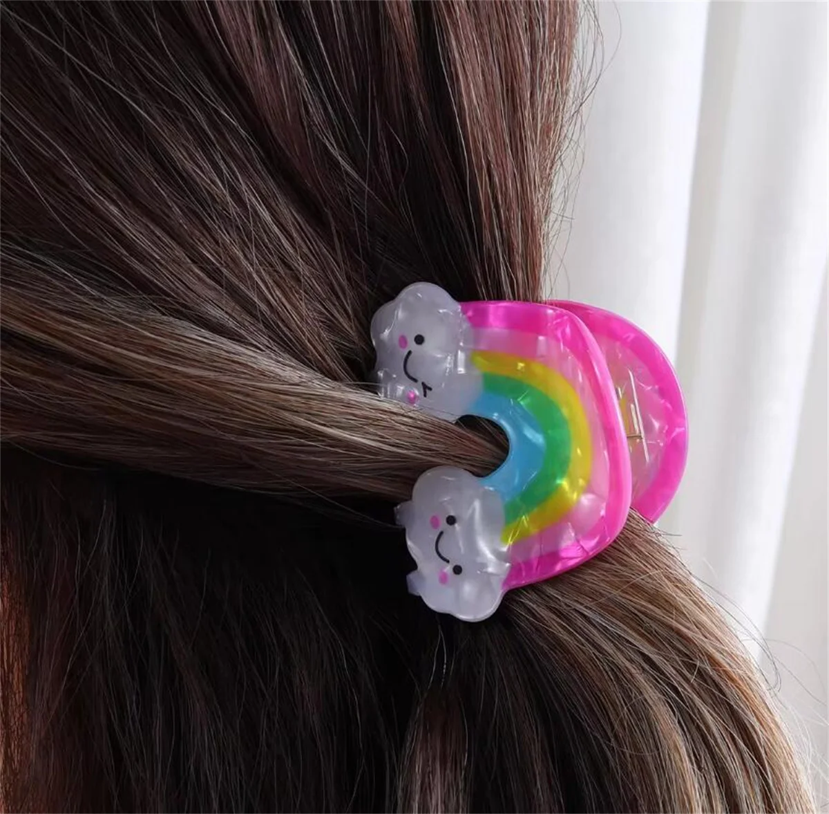 Cartoon Rainbow Cloud Star Hair Claw Clips for Girls Small Acrylic Hair Clips Strong Hold Nonslip Delicate Hair Accessories
