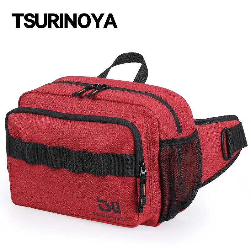 TSURINOYA Multifunction Fishing Bag RX1911 Red/Black Outdoor Large Capacity Waterproof Hip Bag Shoulder Bags Fishing Tackle Pack