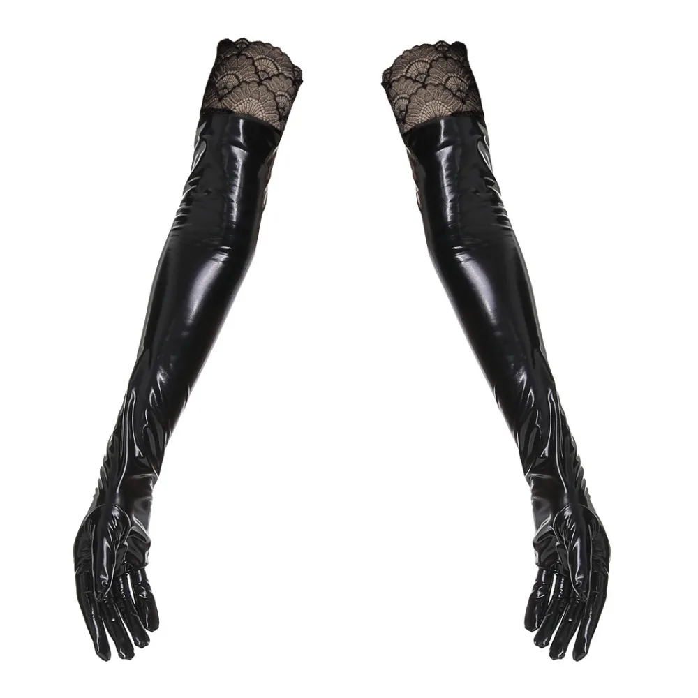 Sexy Leather Skinny Leather Long Gloves Wetlook Latex Metallic Mittens Hip Hop Jazz Disco Dance Gloves Cosplay Accessories