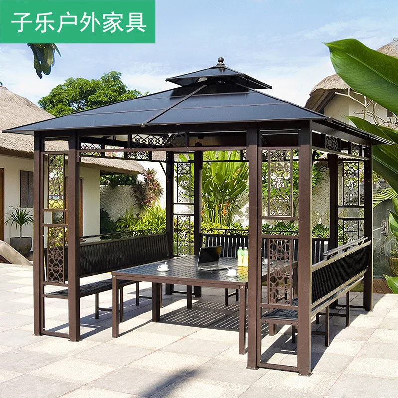 Gazebo outdoor courtyard villa outdoor leisure wrought iron awning terrace open-air pavilion new Chinese four-corner tent