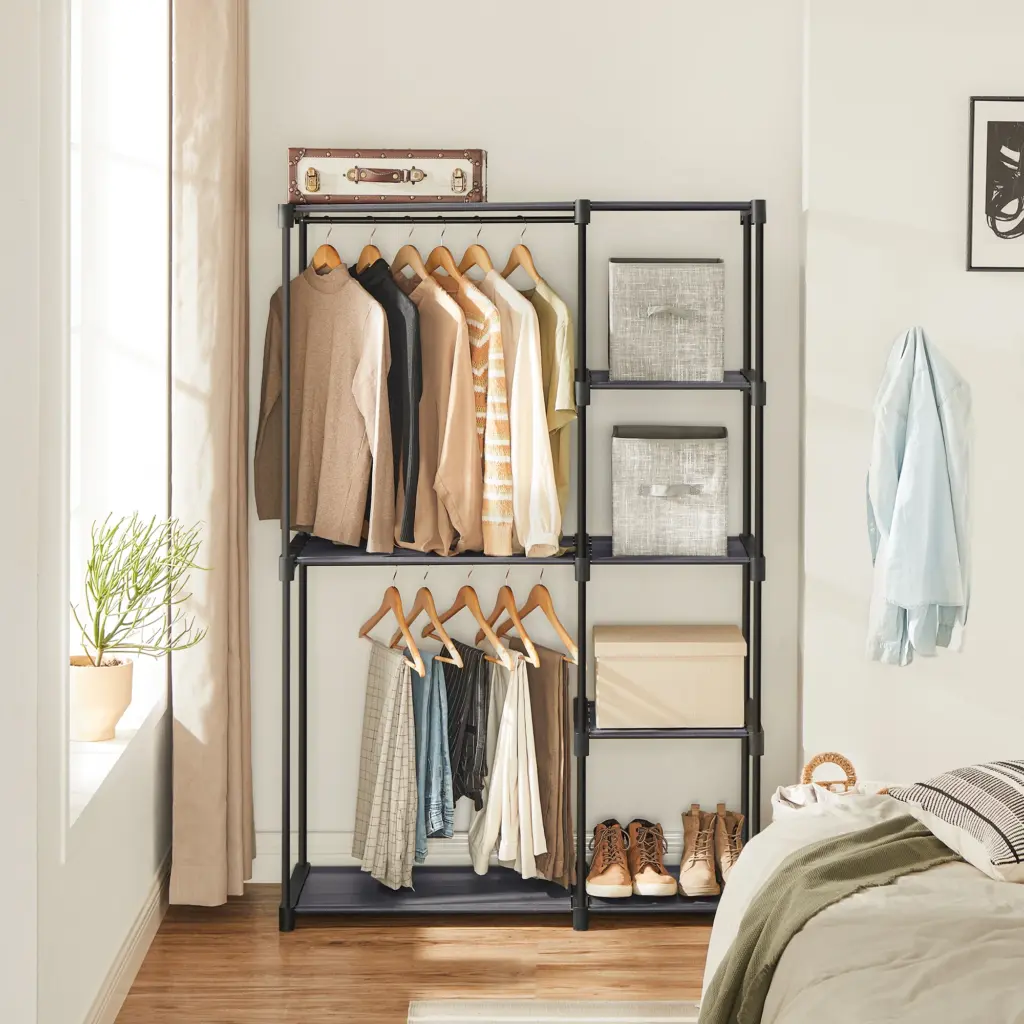 SONGMICS Freestanding Wardrobe, Foldable Closet, Coat Rack, Clothes Rack, Open Storage Wardrobe, 43 x 112 x 165 cm