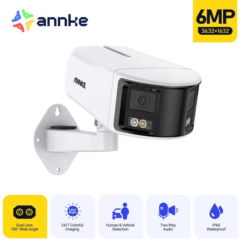 ANNKE 8MP 4K 6MP Camera Security Dual Lens Human Detect Two Way Audio 180° Wide View Angle Panoramic Dual Lens Poe IP Camera