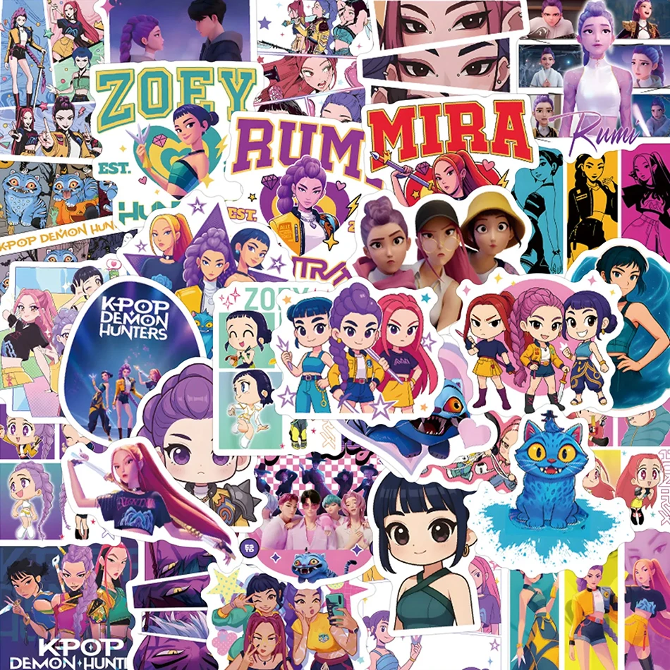 KPop Demon Hunters Creative Stickers Cartoon Characters Rumi Zoey Mira Cute Graffiti Stickers Waterproof Stickers Birthday Gifts