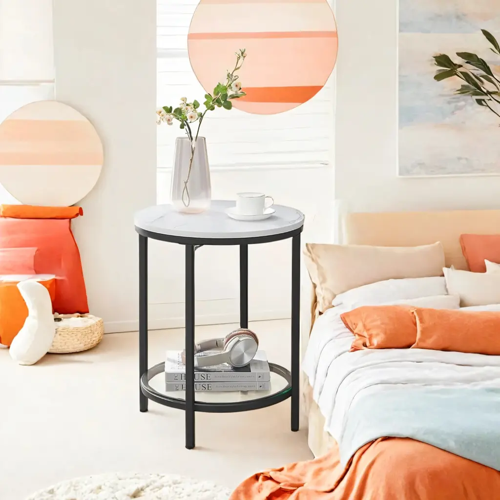 VASAGLE Side Table, 2-Tier End Table, Nightstand, Modern Minimalist, White and Black