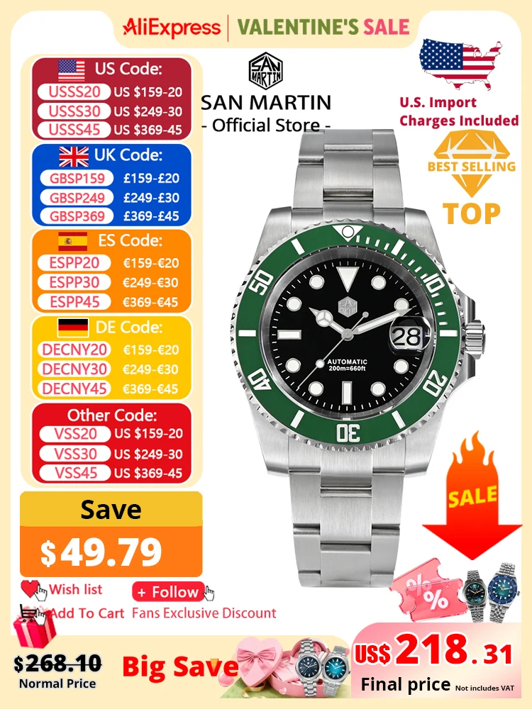 San Martin New 40mm Water Ghost Diver Watch Men Luxury NH35 PT5000 Automatic Mechanical Watch Sapphire Waterproof 200m SN0017