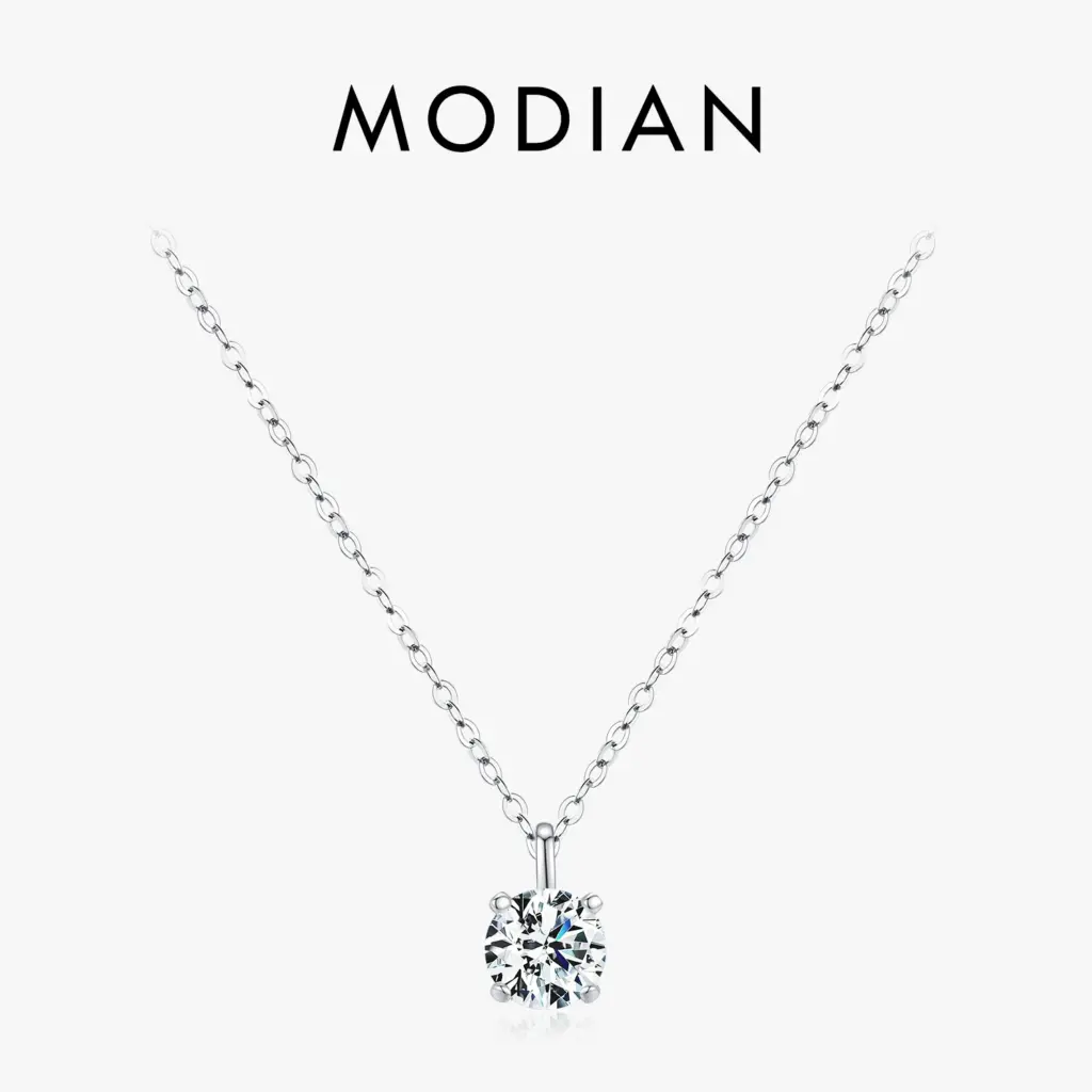 MODIAN 1CT Prong Setting Moissanite Necklace D color VVS1 Lab Diamond Pendant For Women 925 Sterling Silver Wedding Jewelry