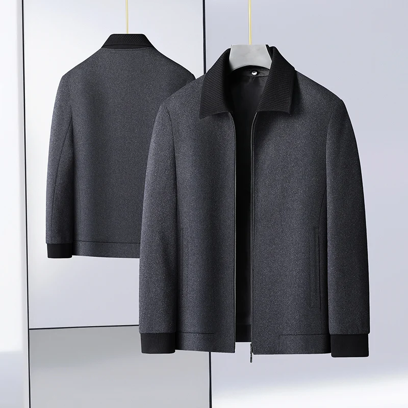 plus Size Men's Woolen Jaet Casual Loose Warm Busin Coat Thiened Upper Body Polyester Wool Blend Long Sve Zipper