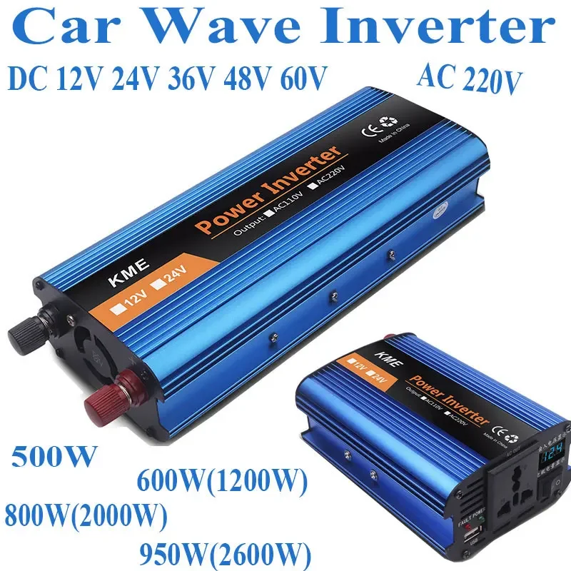 Car Wave Inverter DC 12 V Volt 24V 36V 48V 60V To AC 220V 500W 1200W 2000W 2600W Power Bank Converter Solar Correction Wave