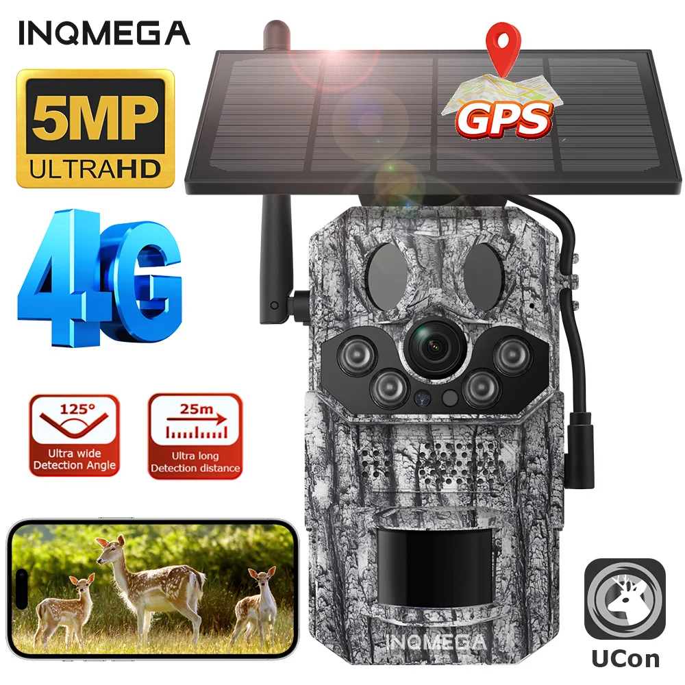INQMEGA4G 2K 5MP PIR Motion Activated Trigger Time Night Vision IP66 Hunting Trail Wildlife Battery Solar Camera Forest