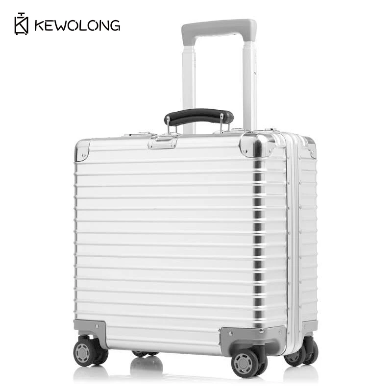 100% Aluminum Body Business Carry-on Suitcase 18 Inch, TSA Lock Laptop Bag with Spinner Wheels, Hardside Compact Travel Luggage