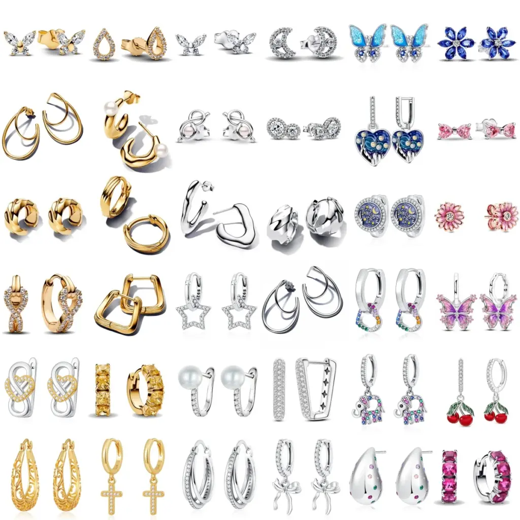 New S925 Silver Daisy Butterfly Cherry Light Gold Irregular Fashion Earrings and Earrings Fit for Women's Business Trinkets