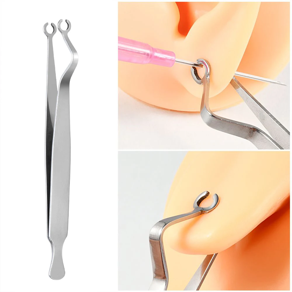 1PC Surgical Steel Professional Belly Ear Tongue Septum Lip Piercing Forceps Tweezer Clamp Self-Locking Piercing Needle Tool