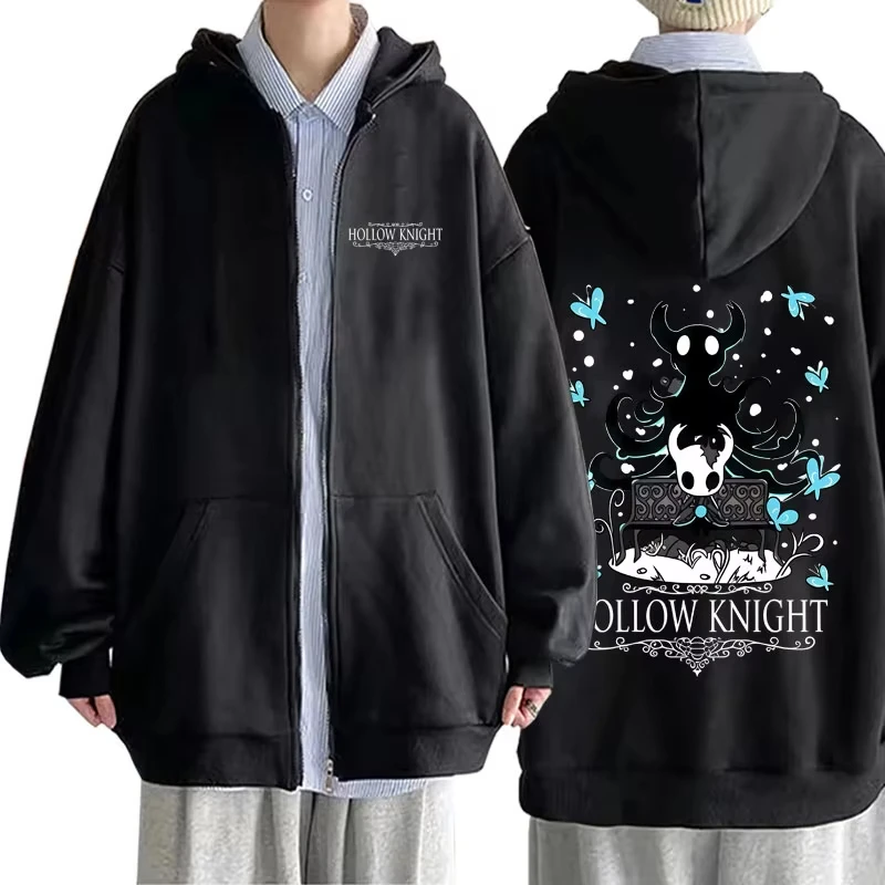 Gaming Hollow Knight Graphic Zipper Hoodie Men's Women's Casual Cartoon Style Hoodies Unisex Funny Game Lover Zip Up Jacket Coat