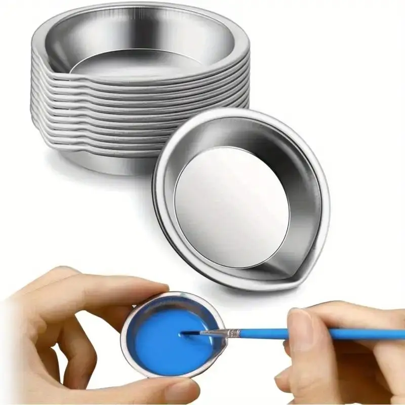 12PC Stainless Steel Makeup Palette Small Round Paint Mixing Tray For Artist Watercolors Oil Acrylic Art Supplies