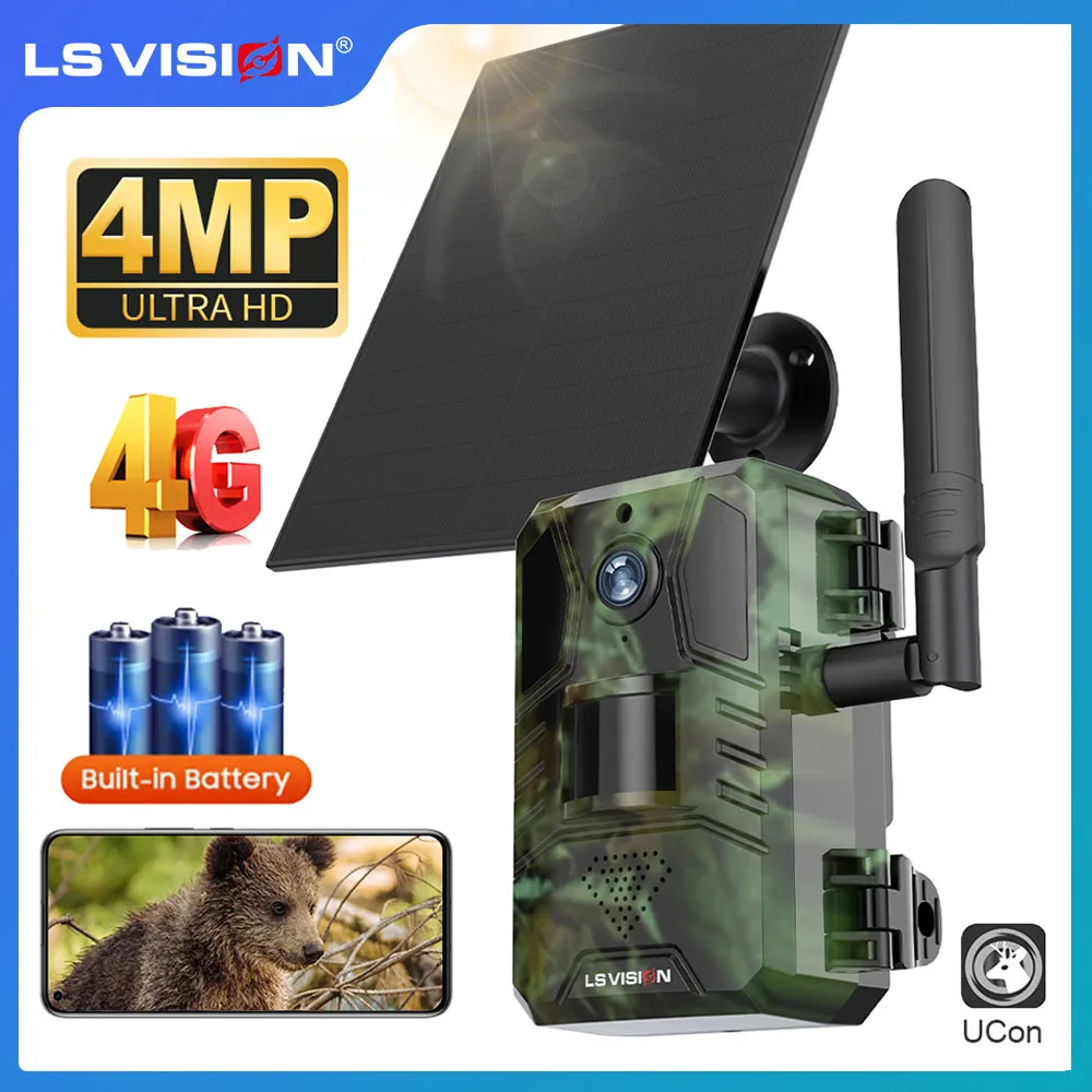 LS VISION 4G Solar Trail Camera with 2K Live Streaming 940nm No Glow Night Vision Motion Detection IP66 Waterproof for Wildlife