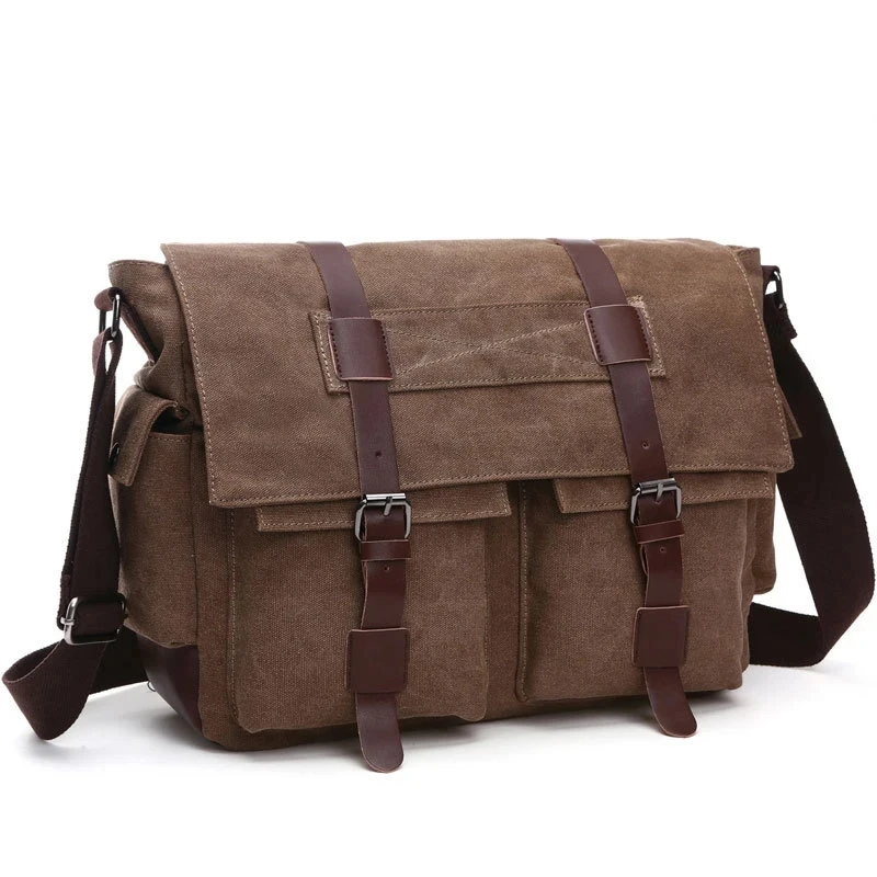 Canvas Men Business Messenger Bags for Men Shoulder Bag Vintage Canvas Crossbody Pack Retro Casual Office Travel Bag