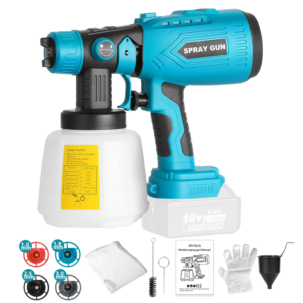 Cordless Paint Sprayer for MAKITA 18V Lithium-Ion Battery(No Battery), HVLP Spray Paint Gun with 4 Size Copper Nozzle, 200W